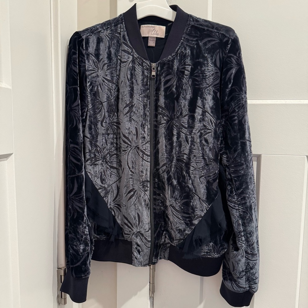 Olivia Palermo + Chelsea28 Velvet Burnout Bomber Jacket Size Small